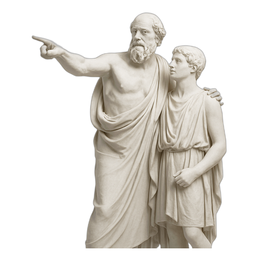 Le précepteur guidant son élève — statuaire antique